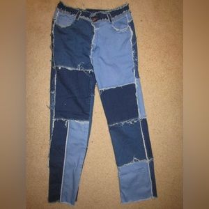 Amazon High Waisted Blue Patchwork Jeans